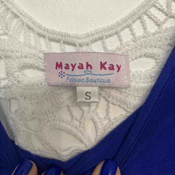 Cobalt Blue top with white lace style detail back - Picture 3 of 3